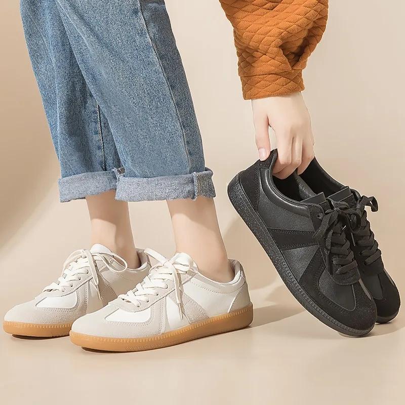 Unisex tenisky velikost 35-44 Dámské kožené ležérní boty Německé tenisky Tenisky na ploché podrážce Protiskluzové skate boty Boty na chůzi a jogging