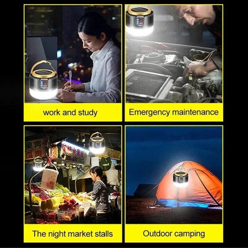 Outdoor Solar Camping Light High Power Work Light LED Flashlight Emergency Power Bank Tent Hanging Lamp Lantern Rechargeable