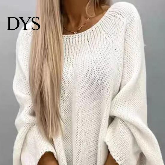 Pullover Sweater Women O-Neck 3/4 Sleeve Cloak Style Tops Mid-length Solid Color Loose Fit Elastic Breathable Knitting Cape