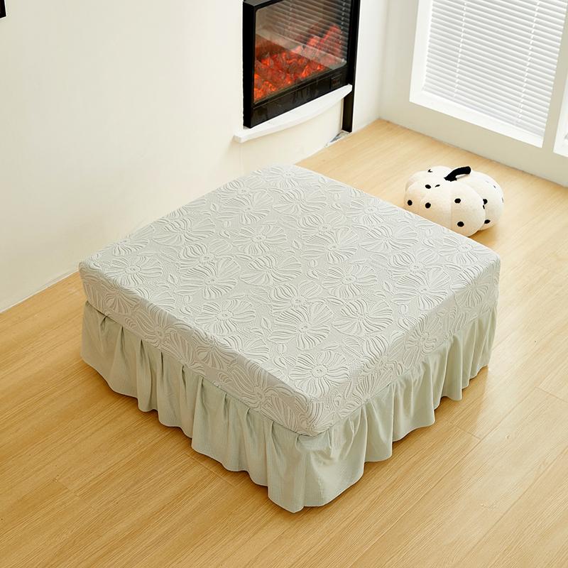 Elastic Jacquard Velvet Footstool Cover House Pouf Stool Ottoman Cover Living Room Furniture Protector Sofa Cover With Skirt