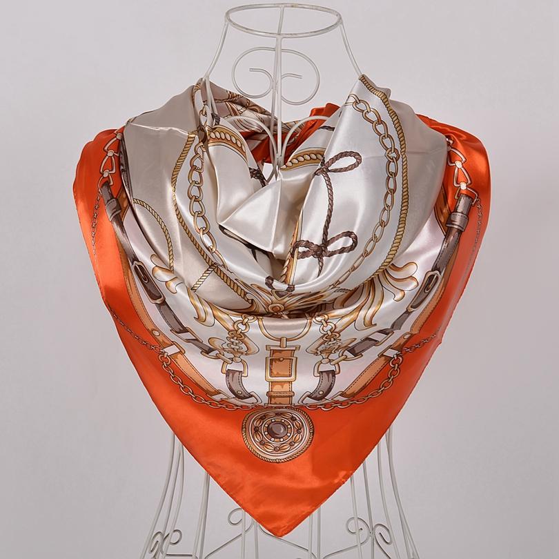 BYSIFA|Navy Blue Pink Silk Square Scarf Printed Women Brand Satin Scarves Shawls China Style Peach Blossom Design Head Scarf