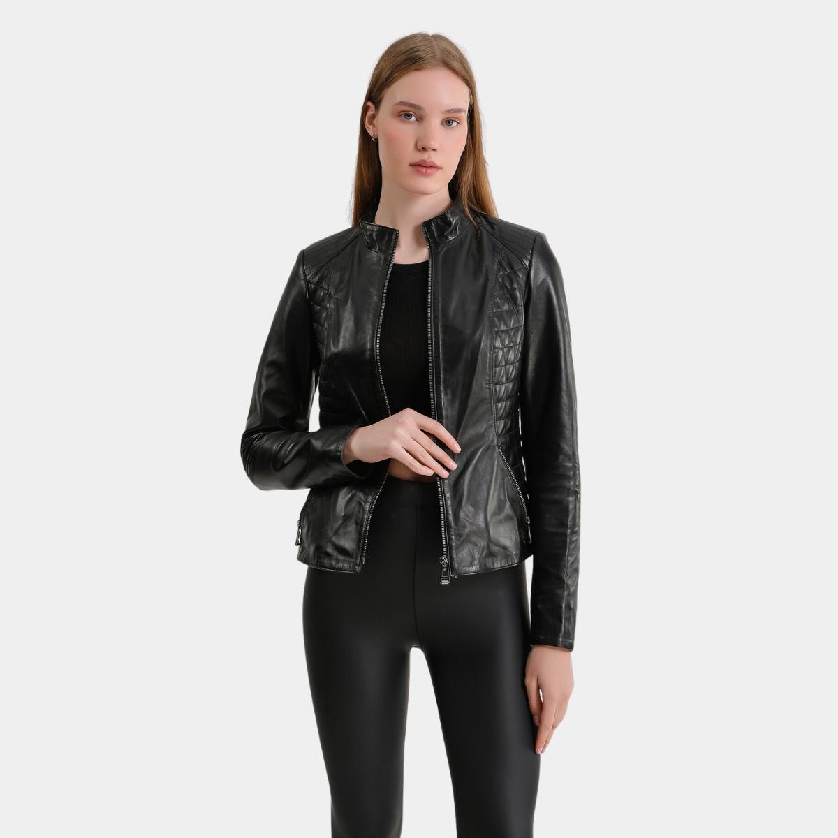 

Натуральная, натуральная кожа, женская байкерская куртка S чёрный