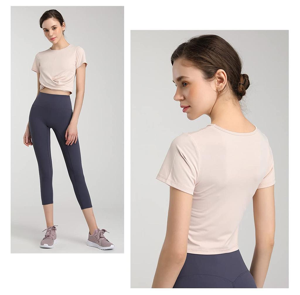 VeroMan Short Sleeve Cropped Yoga Size Women's T-Shirt (Pink, M)