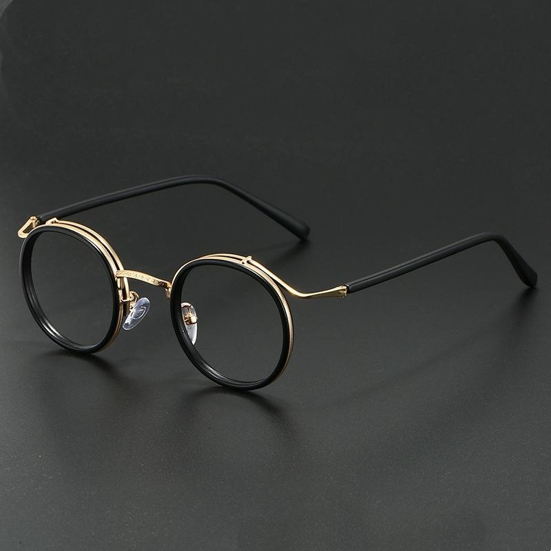 Retro Brand Design Luxury Round Frame Glasses Frame for Men Women Ultralight Stainless Steel Alloy Anti Blue Light Eyeglasses