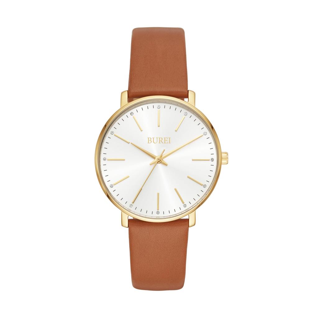 BUREI Damen-Analog-Quarzuhr, Wasserdicht, Beliebte Marke Modeuhr mit Lederarmband, Schlicht, Lässig, Leicht, Stilvolles Geschenk für Frauen (Br