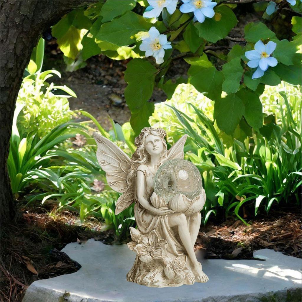 Solar Lamp Fairy Statue Resin Crafts Landscape Lights Decorative Garden Figurine Light for Patio Flowerpot Lawn Pathway Walkway