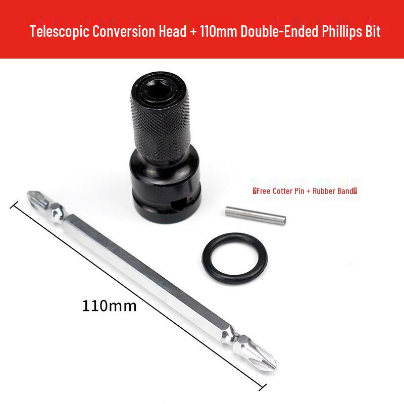 Electric to Air Impact Wrench Converter: 1/2" to 1/4" Hex Bit Adapter with Telescopic Spring Sleeve.