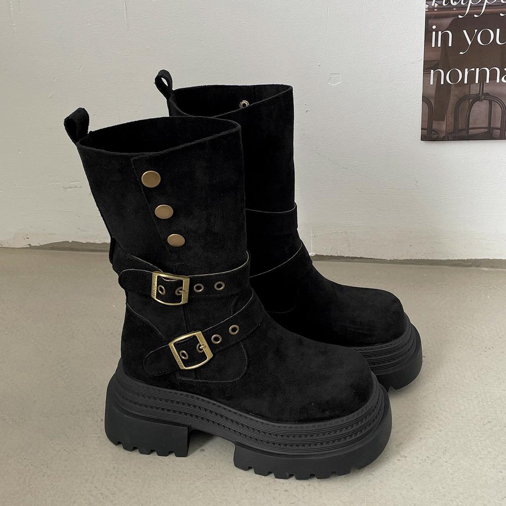Brown retro Maillard platform thick-soled high-heeled Martin boots women's 2025 new autumn thin and heightened medium boots