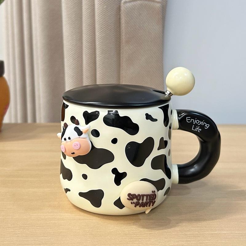 

Cow Cup Ceramic with Lid Creative Household Breakfast Mug Women s New Style High-looking Couple Coffee Cup 400ml