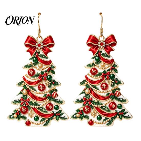 Decorative Holiday Earrings Christmas 2D Acrylic Earrings, Colorful Tree Dangle with Bow Party Jewelry Decor, Lightweight Drop Jewelry, Decorations