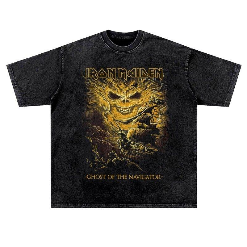 

Винтажная футболка LRON Maiden Iron Lady с эффектом варки для мужчин и женщин, американская ретро-стиль, варка, хип-хоп, уличная, короткий рукав, трендовая 4XL