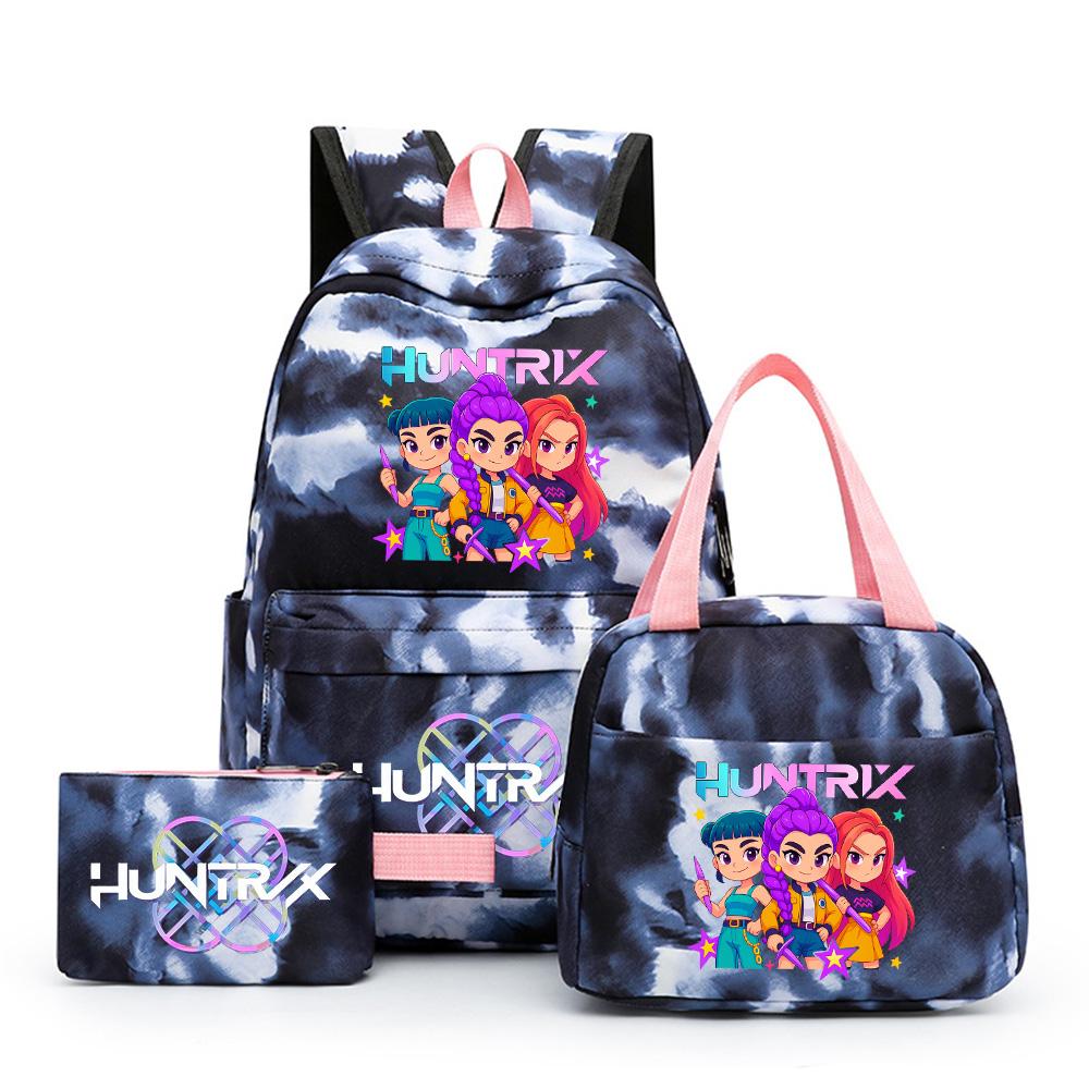 3Pcs/set Cartoon K-Pop Printed Backpack with Pencil Case Lunch Bag for Teenager Girl Boy Bookbag Kid Gift Large Capacity Waterproof Travel Bag