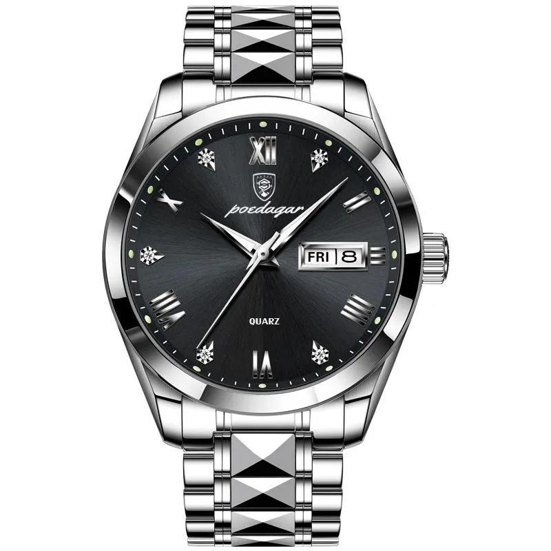 POEDAGAR Top-Marke Luxus Mode Grüne Zifferblatt Uhr Herren Wasserdicht Leuchtend Wochentag Datum Uhr Sportuhren Quarz Armbanduhr