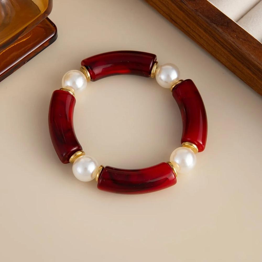 

Fashion Resin Bracelets Metal Tube Red Acrylic Bracelets Vintage Beaded Punk Bangles Jewelry