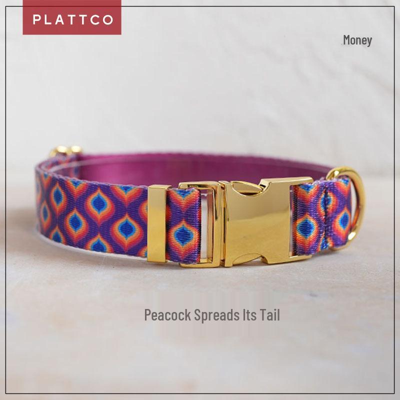 PLATTCO Fashionable Imitation Nylon Dog Collar with Peacock Display Pattern (PDC362) L (2.5cm x 49-55cm)