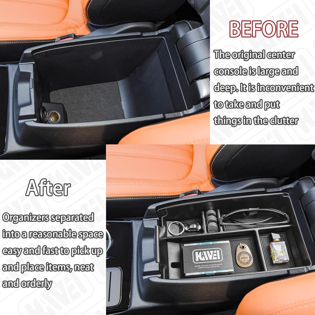Center Console Organizer Tray Compatible With Ford Escape -2026/Bronco Sport -2026 Accessories, Ert Container ABS Secondary Armrest Storage Box (Not