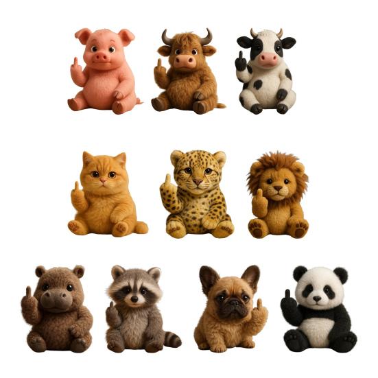 Flip-off Animal Doll Middle Finger Highland Cow Plush Toy Stuffed Sassy Panda Cat Dog Collectible for Home Office Desktop Decor