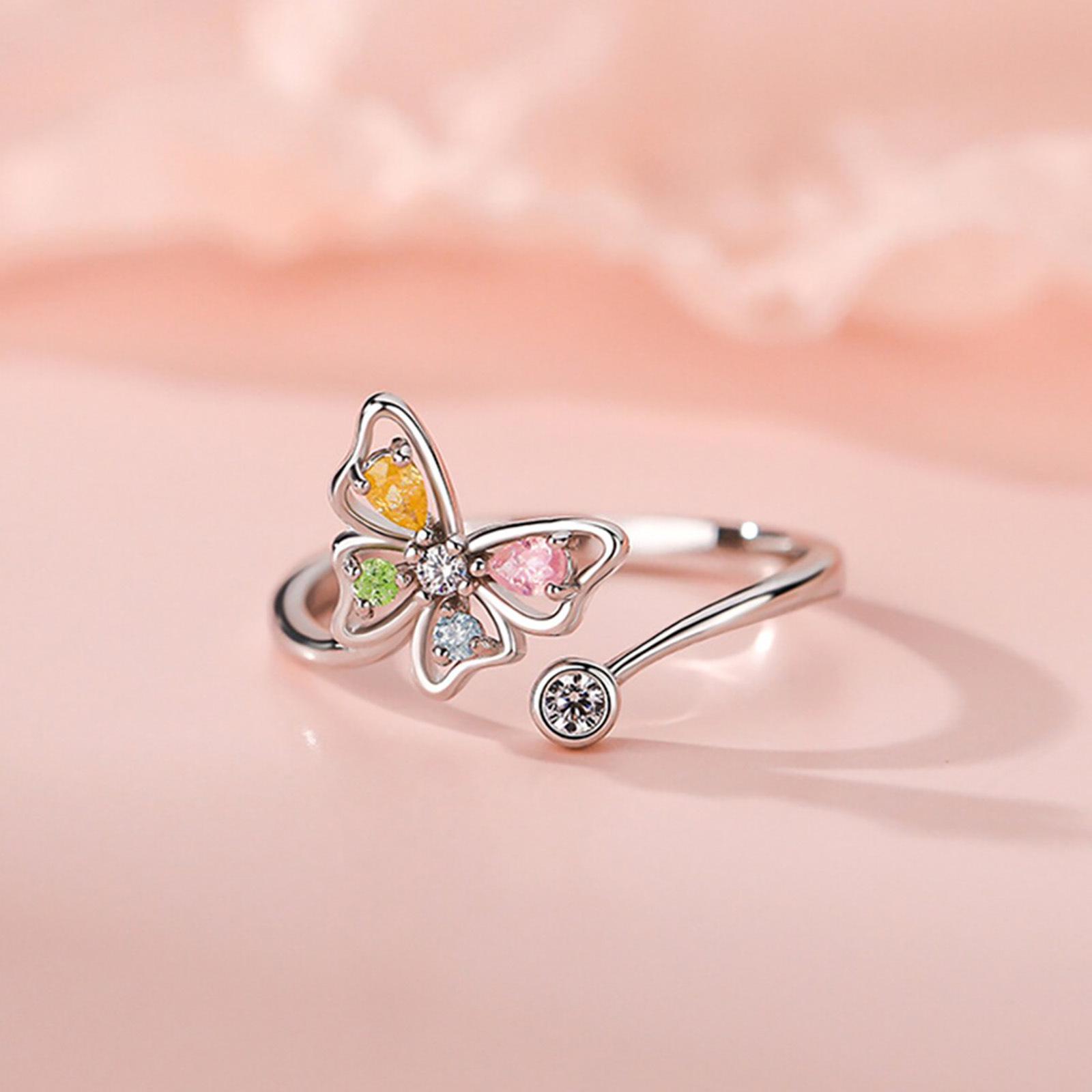 Simple Creative Butterfly Zircon Adjustable Ring with Fairy Design Adjustable