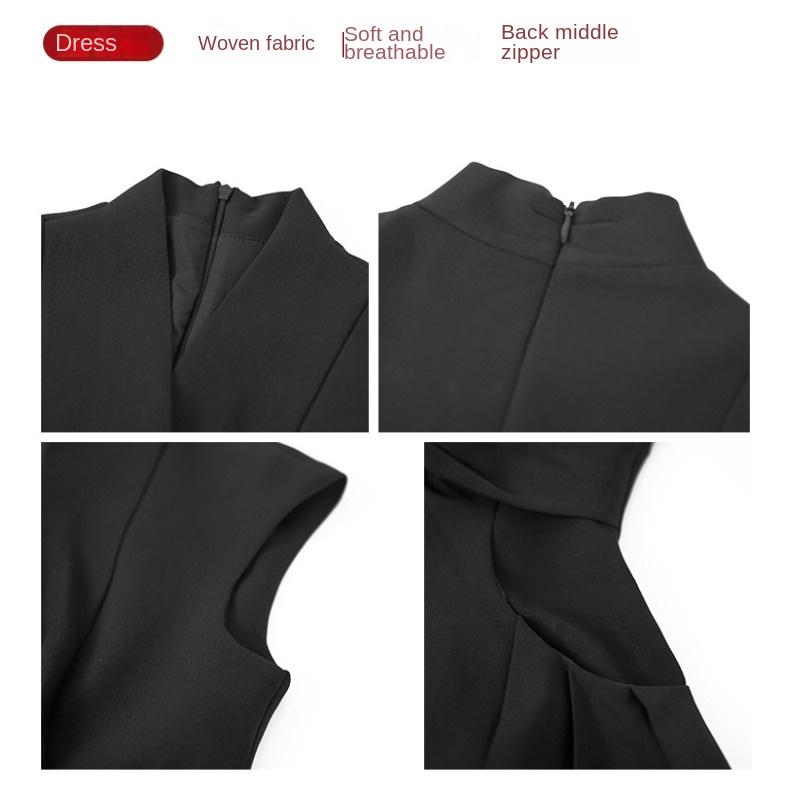 GMXIA Rochie lungă de buzunar în stil Hepburn, cu decolteu în V, cu talie răsucită