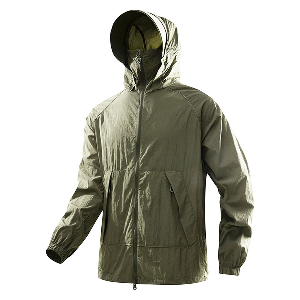 Giacca Antivento Leggera con Cappuccio da Uomo con Chiusura a Zip e Coulisse Regolabile