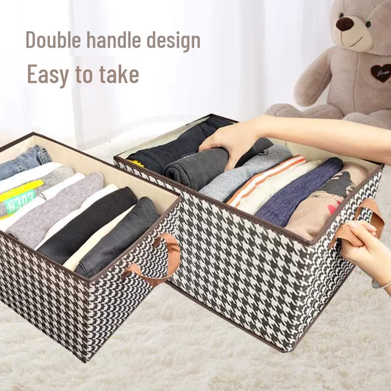 Houndstooth Non-woven Fabric Storage Box for Clothes - Desktop, Wardrobe, and Home Organization Drawer Frame