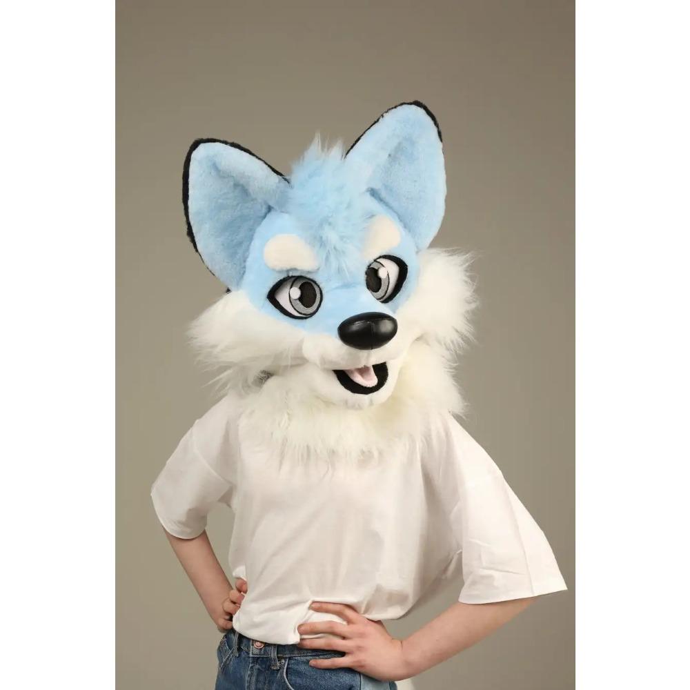Testa Coda Fursuit Cane Husky Blu per Adulti Costume Mascotte Cartone Animato Accessori Halloween Natale Carnevale Festa in Maschera Oggetti di Scena