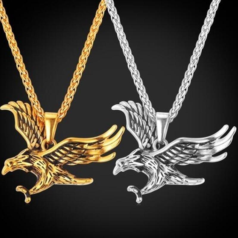 Collana con ali d'aquila retrò in acciaio inossidabile da uomo, ciondolo animale aquila dominante industria pesante, gioielli alla moda, regalo
