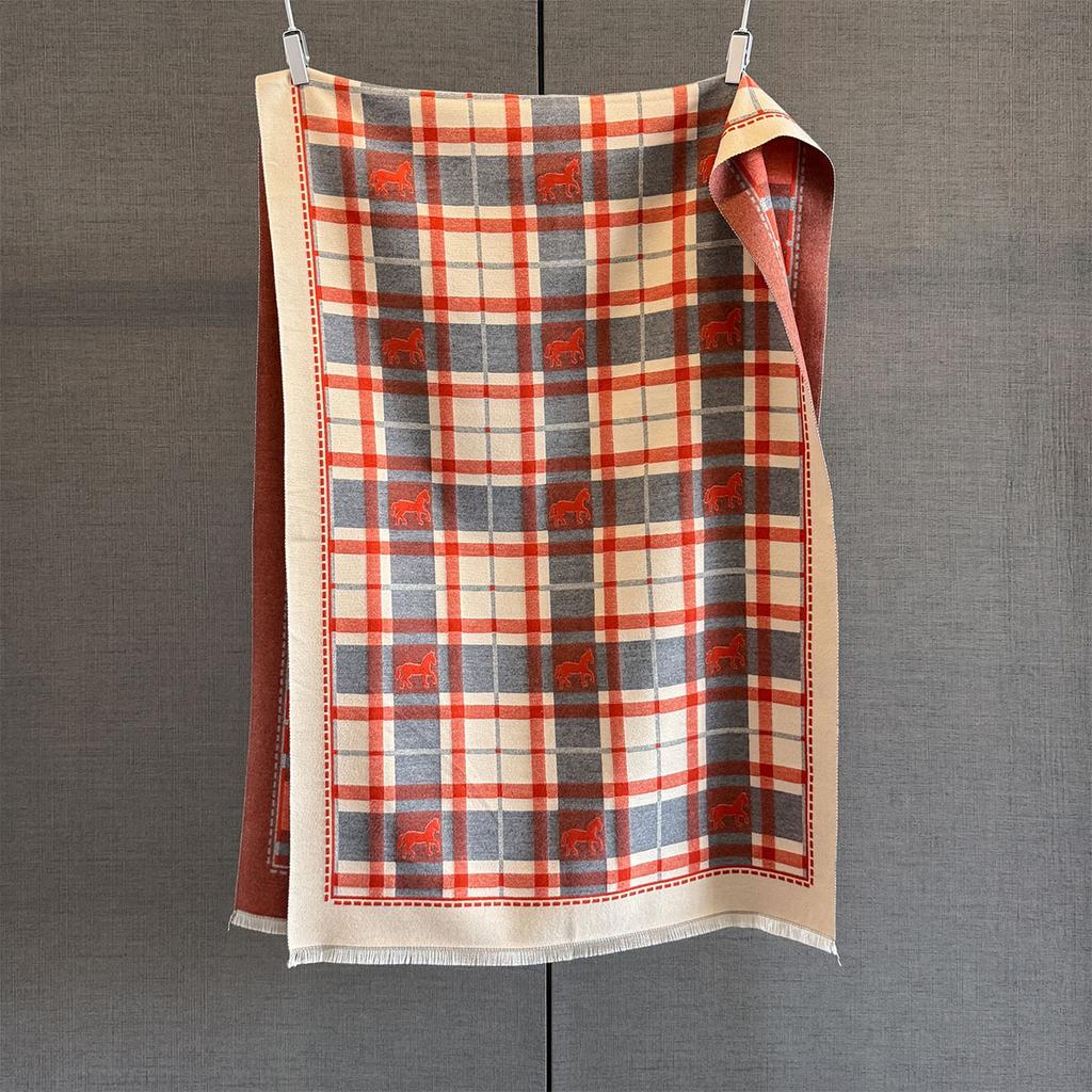 Autumn and winter pony light luxury fashion plaid shawl women's versatile warm windproof thickened medium and long jacquard scarf