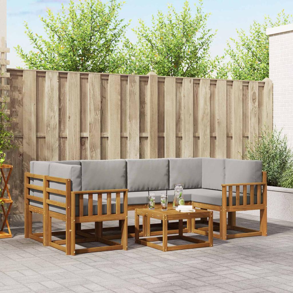 Outdoor Sofa Set with Cushions 7 pcs Natural and Light Grey