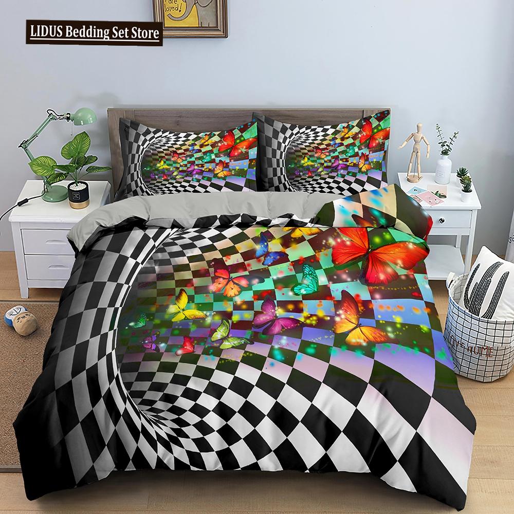 Psychedelic Duvet Cover Set For Kid Adult Boy Comforter Cover Fractal Art Abstract Artwork Polyester Bedding Set King Queen Size
