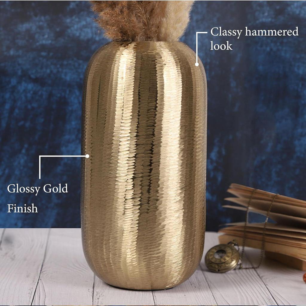 Flower Vase for Living Room Gold Metal Flower Pot for Living Room Decor | Antique Minimal Centerpiece