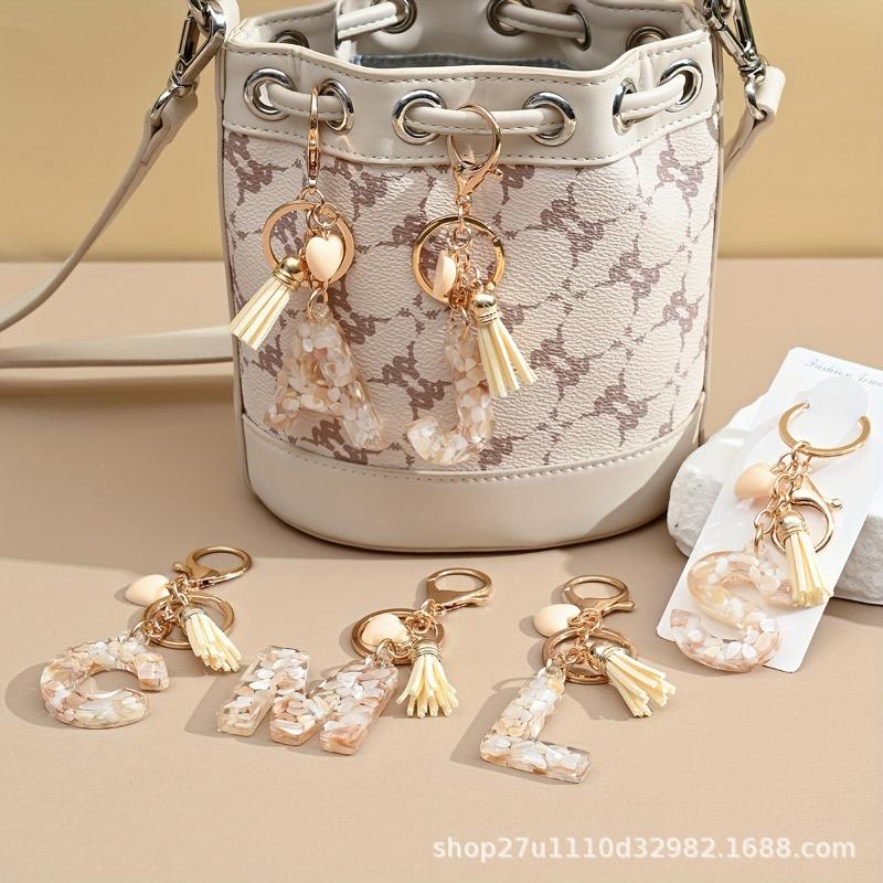 Hot-selling Epoxy Initials Love Tassel Keychain Bag Ornament Buckle Pendant Car Jewelry Clothing Accessories