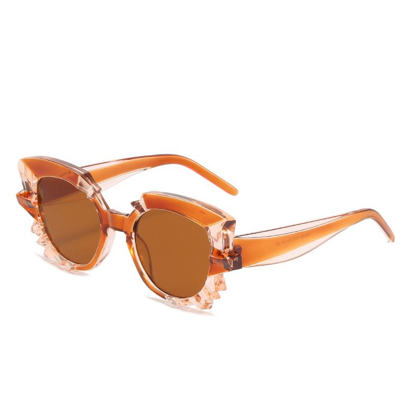 Ochelari de soare, Ochelari de soare retro poligonali de culoare multiplă castană de apă, Pentru femei, Ochelari de soare personalizați în formă de ochi de pisică