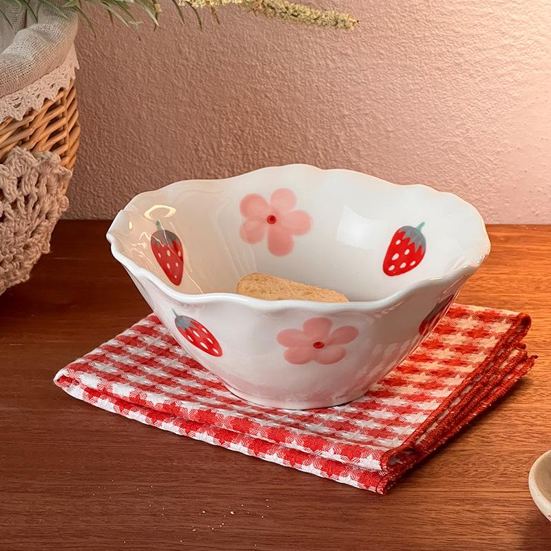 Overseas Hot-Selling Hand-Painted Strawberry Flower Ceramic Coffee Cup And Saucer Set High-Value Cup Cute Water Cup