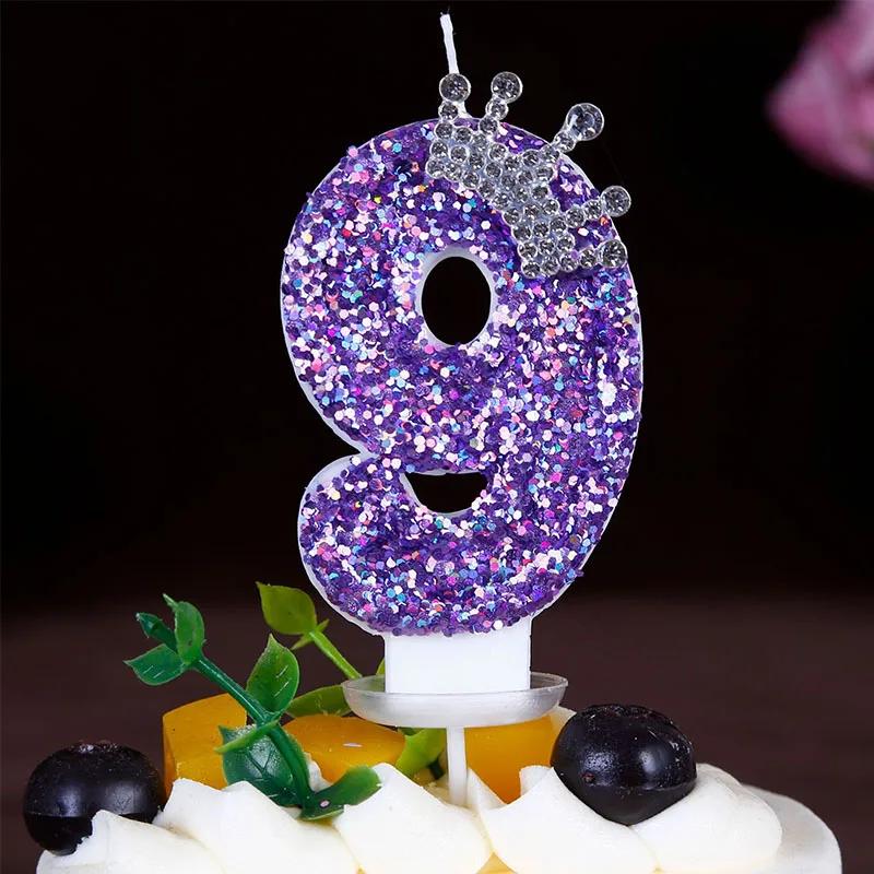 ’‘ Purple Crown Birthday Candles Number 0 1 2 3 4 5 6 7 8 9 Princess Cake Decoration Candles Anniversary Party Cake Topper