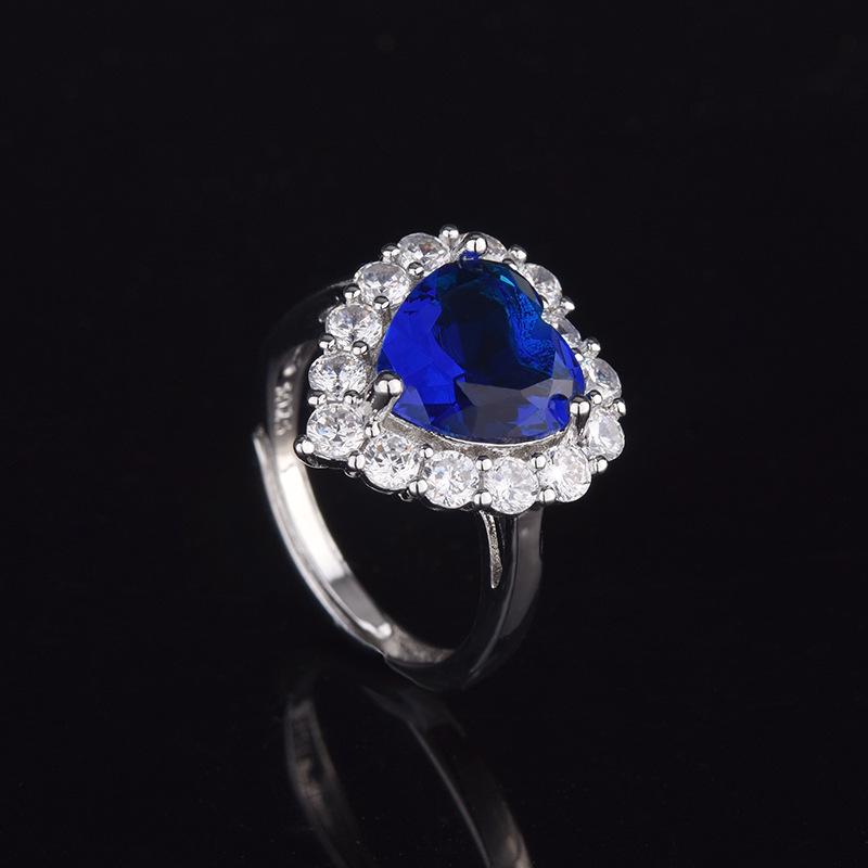 Set With Sapphire Heart Shape Open Ring Necklace Women, Luxury Temperament Engagement Pendant Set