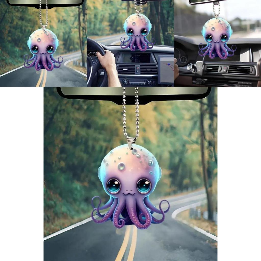 Niedlicher Acryl 2D Oktopus Auto Dekoration Hängeanhänger für Weihnachtsbaum Rucksack Schlüsselanhänger