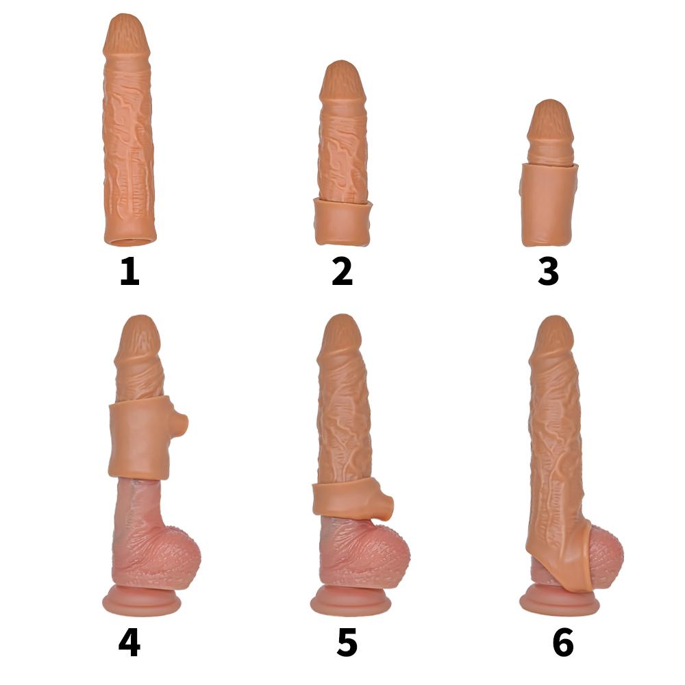 16/20CM Realistic Penis Sleeve Extender Reusable Dildos Condom Delay Ejaculation Dick Enlargement Sex Toys for Men