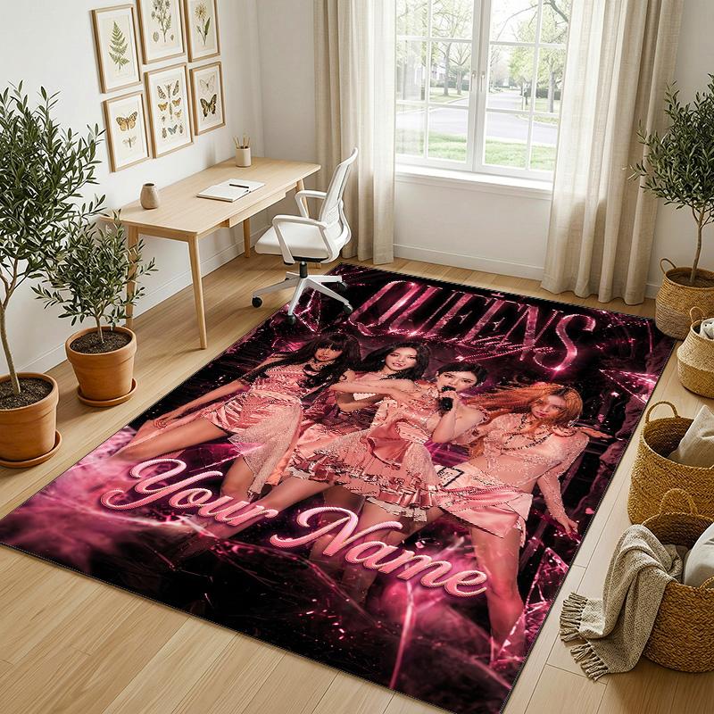Personalized Crystal Velvet Carpet,aespa Custom Printed Name, Plush Area Rug For Home Indoor Decor