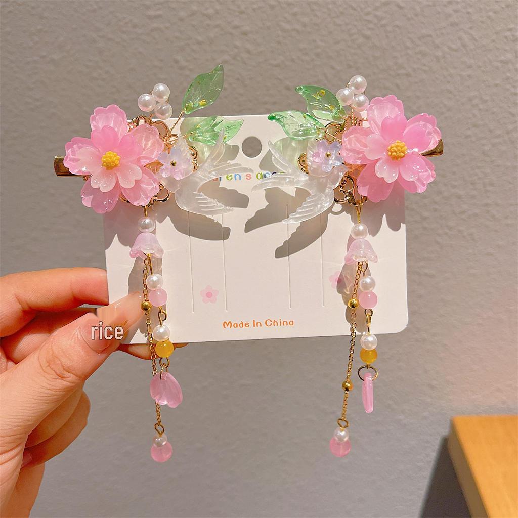 Chinese Style Tassel Hair Accessories for Girls - Hanfu Flower Pendant Headdress & Hair Clips