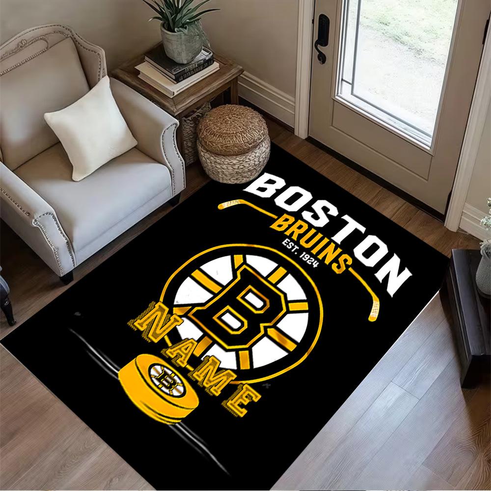 Boston Bruins Hockey Ausrüstung Personalisierter Text Bodenmatte Büromatte Geeignet für Esszimmer Balkon Eingangsbereich Raum dekorieren Rutschfeste Teppich