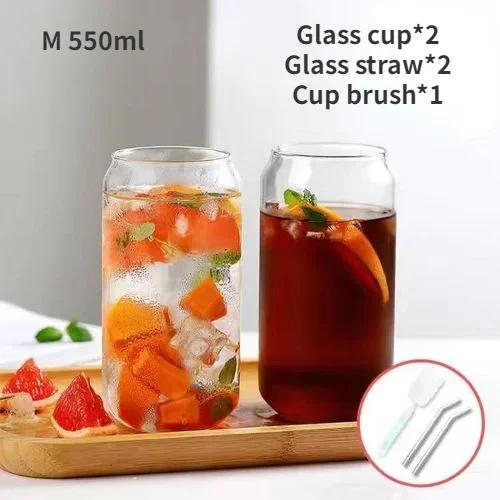 Drinking Cup Glasses with Bamboo Lid Juice Glass Straws Beer MugIce Coffee Mugs Cute Glasses Beer Jars Glasses Brush Drinkware