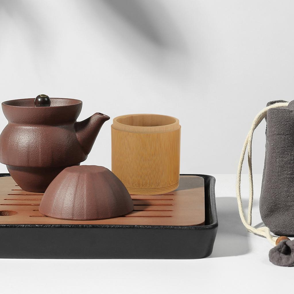 Bamboo Tea Canister M Size Portable Airtight Storage Tank for Loose Tea Coffee Beans Dry Food Kitchen Organization Seal Box