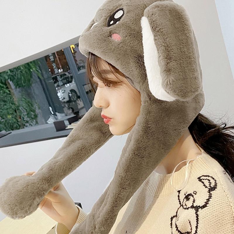 Rabbit Hat Ear Moving Jumping Hat Cute Bunny Plush Hat Cap for Women Girls Cosplay Christmas Party Holiday Hat Props