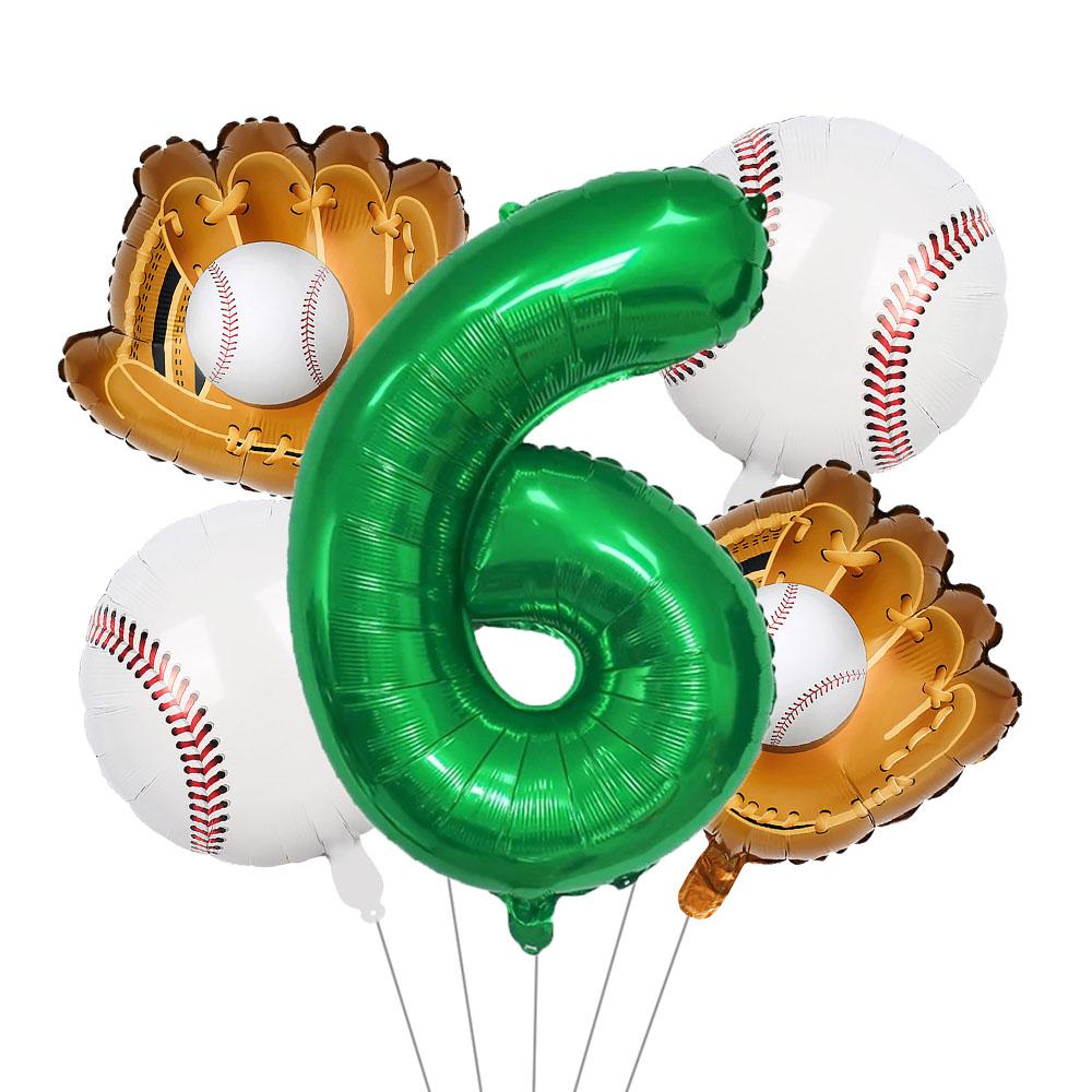 Baseball Balloons 32Inch Foil Green Number 0~13th Birthday Decor For Baseball Party Supplies Baseball Sports Theme
