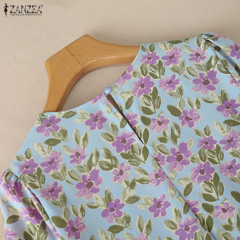 ZANZEA Women Casual Round Neck Summer Floral Print Short Sleeve Dress