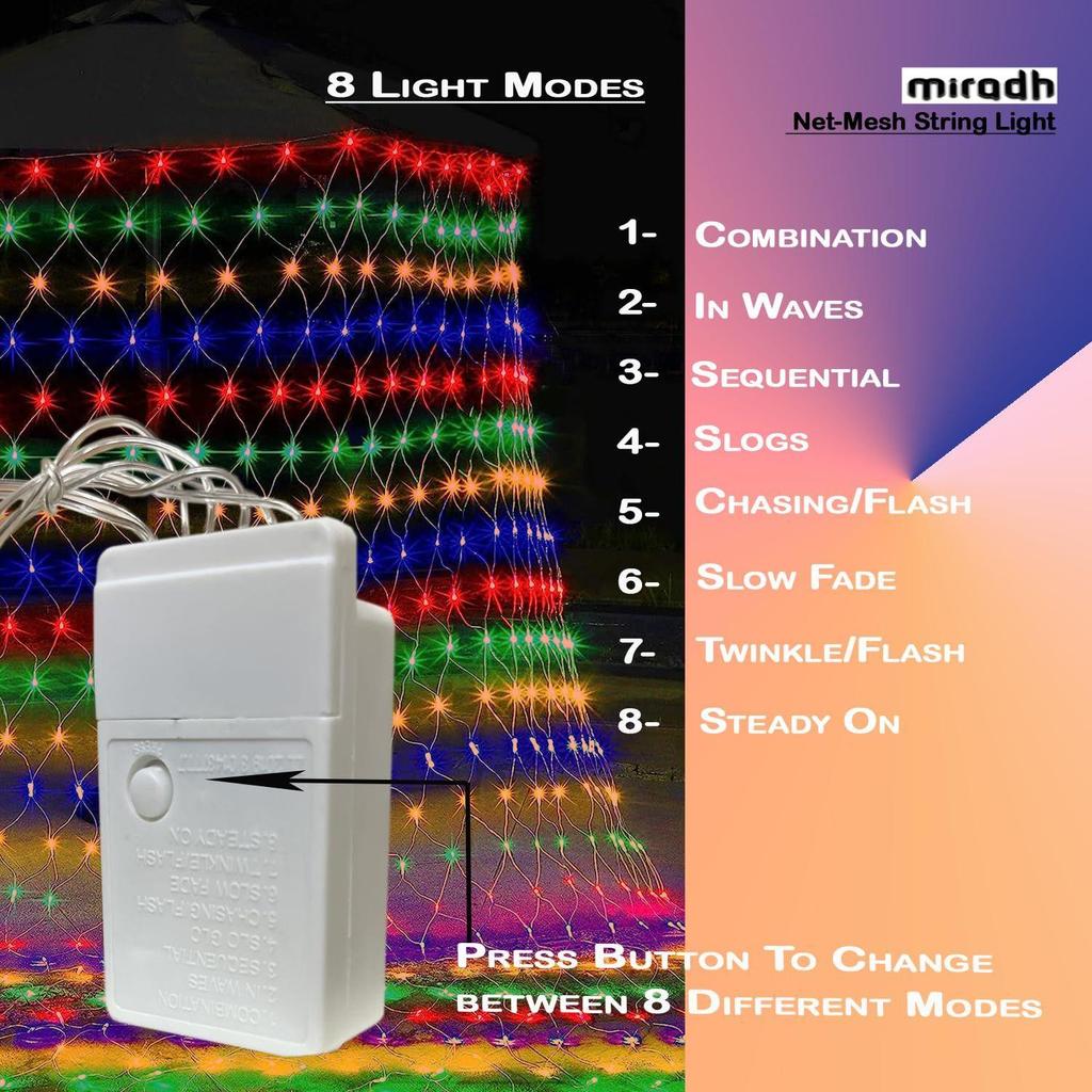 Lampki LED w kształcie siatki/Lampki LED do dekoracji domu 9,8 stopy x 6,6 stopy 192 diody LED 8 trybów (3X2M Wielokolorowy)(PVC),1 metry