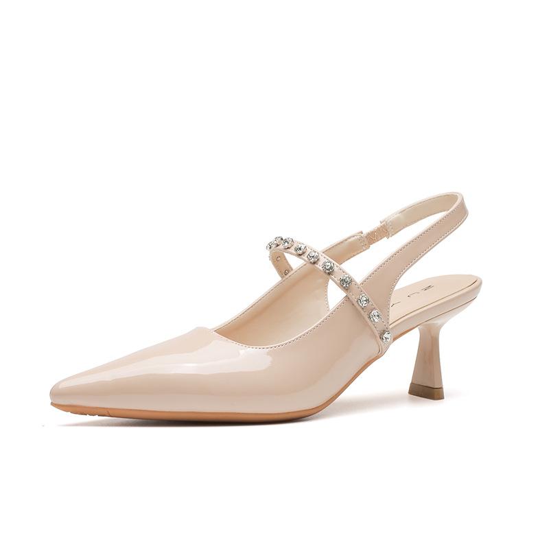 

169 pointed rhinestone sandals women s summer new one-word patent leather French fairy wind fine heel high heel single shoes 40 абрикосовый