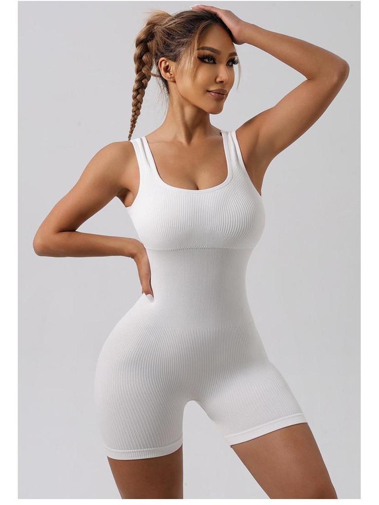Seamless Ribbed One-Piece Sportswear: Elastic Fitness and Yoga Bodysuit