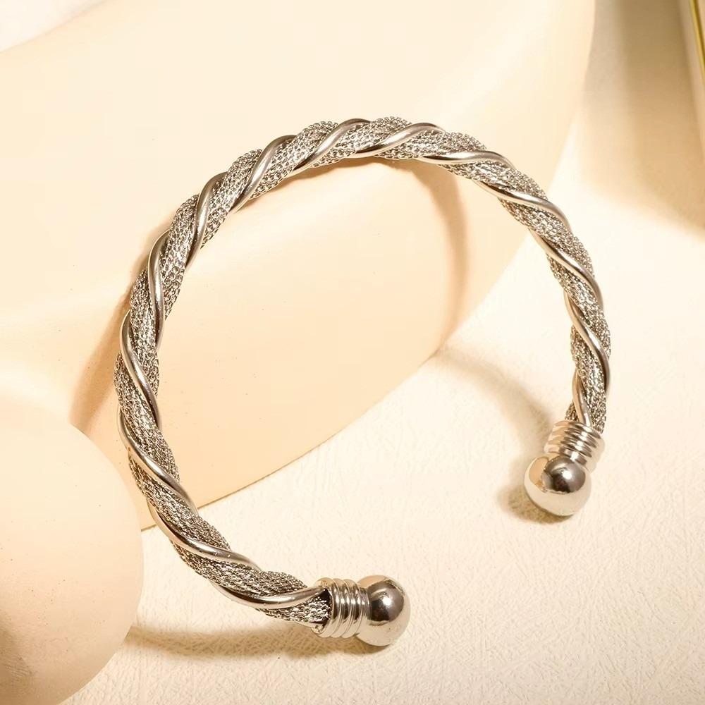 Twisted Wire Stainless Steel Bracelet Solid Color Cuff Bangle Minimalist Woven Bracelet  Women